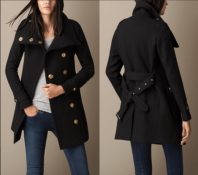 burberry black coat with gold buttons