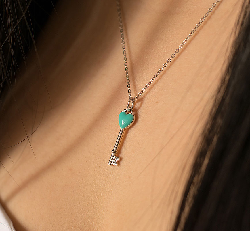 Tiffany's Heart Key Charm Pendant Necklace