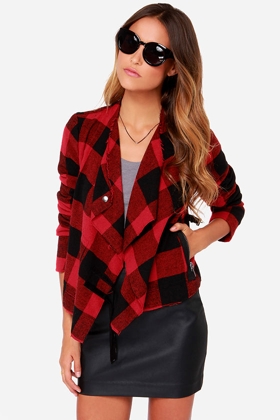 BB Dakota Rosanna Red Black Plaid Jacket